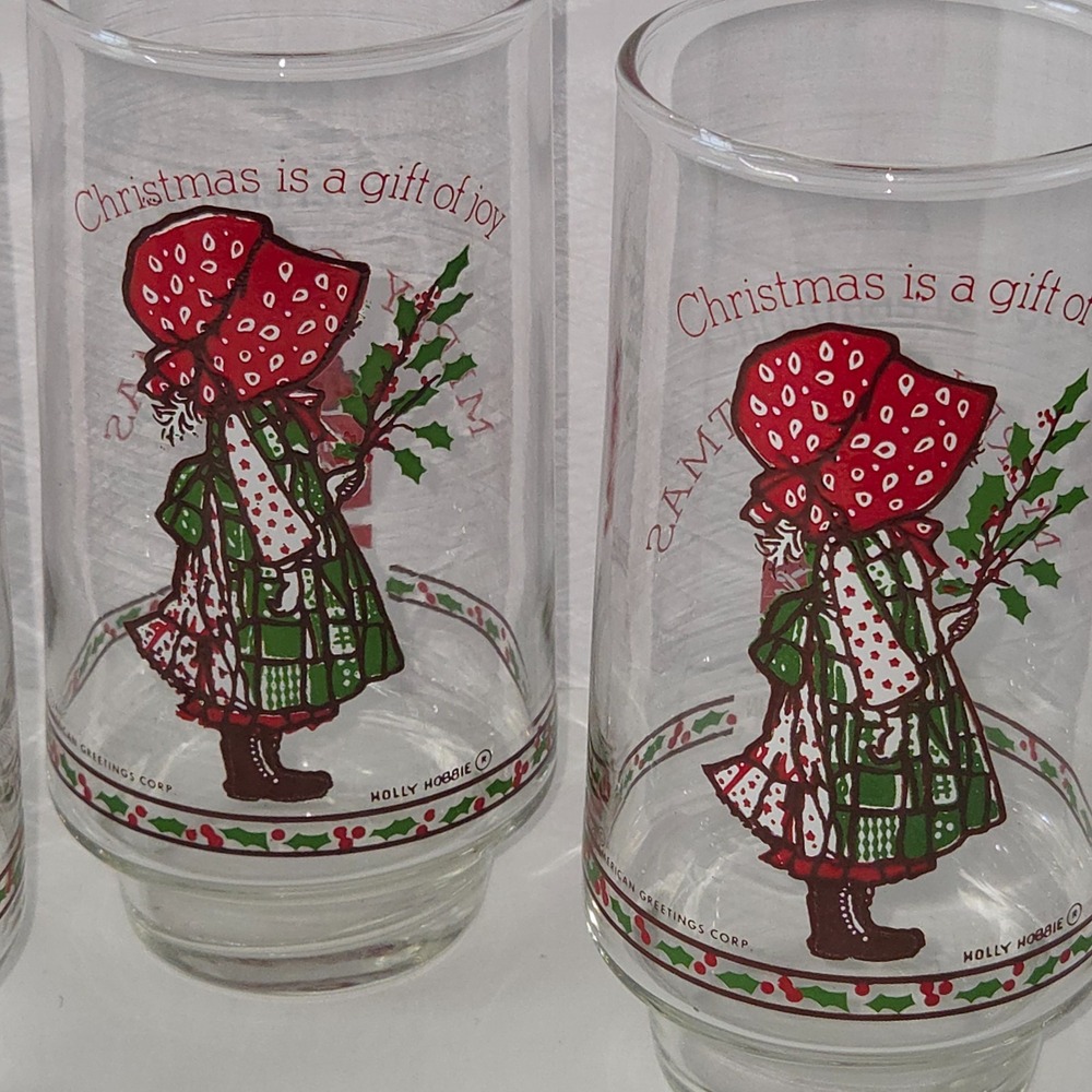 Vintage Holly Hobbie Coca Cola Limited Edition Christmas Glasses 6" Set of 4